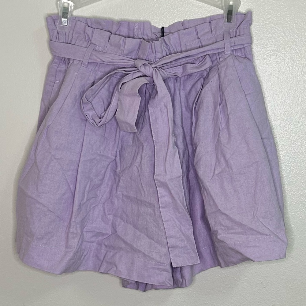 NWT Ghanda linen blend paper bag waist purple shorts